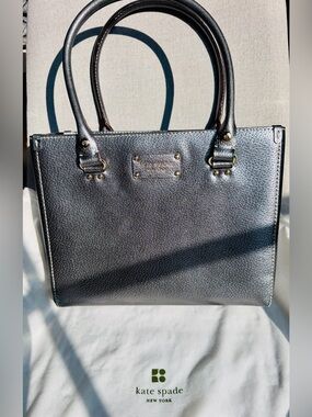 Kate Spade gunmetal Pebbled Leather Structured Tote like new!